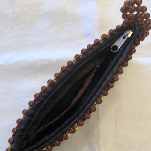 VINTAGE WOODEN HANDMADE BEADED CLUTCH PURSE BAG UNIQUE STURDY LINED ZIPPER- #487 - Picture 9 of 12